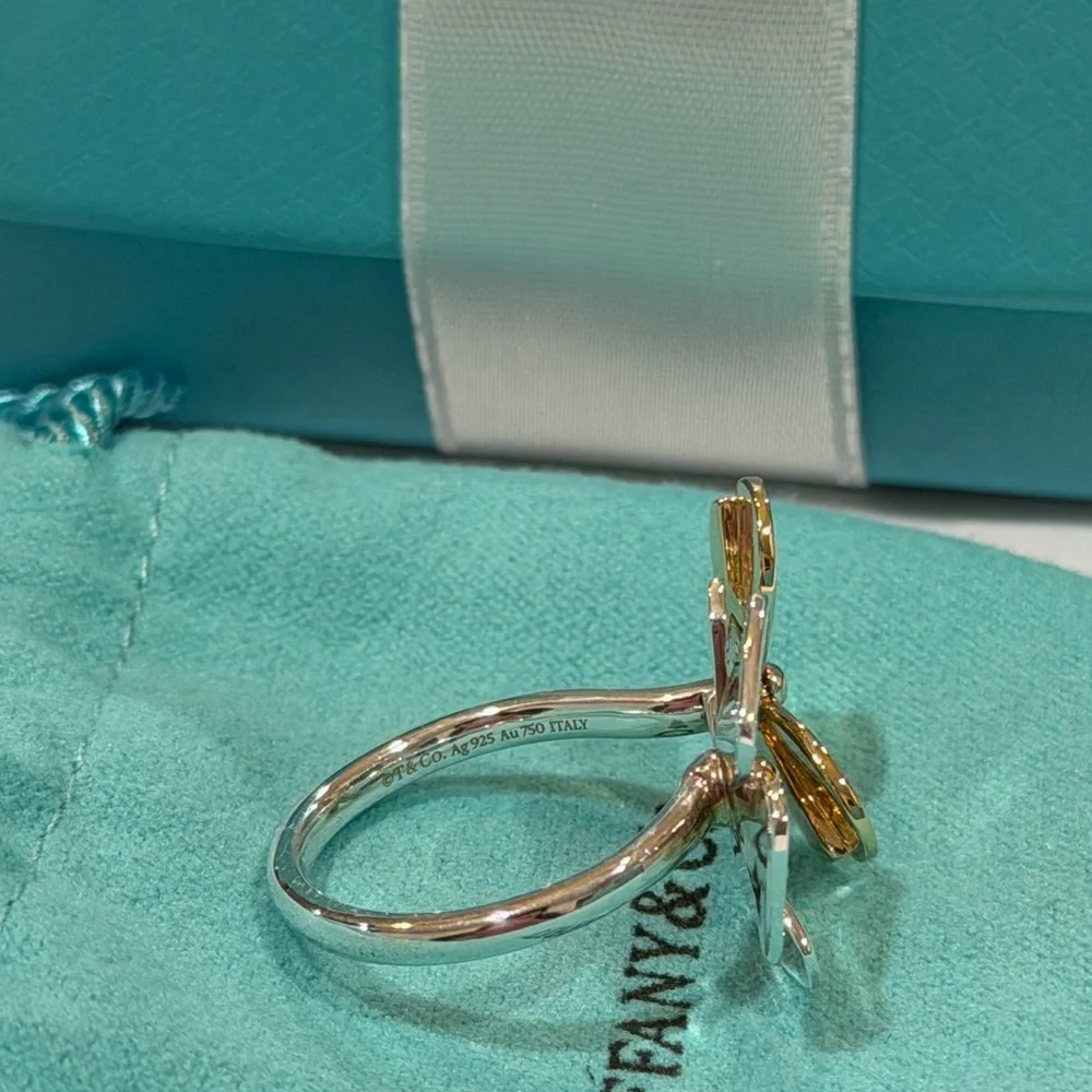 Tiffany & Co. Silver and Gold Flower Butterfly Ring